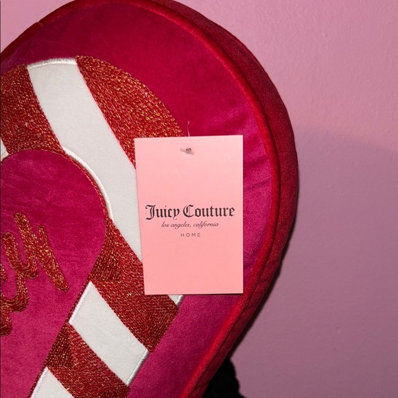 Juicy Couture Pink Holiday Heart Candy cane Pillow - Picture 2 of 4